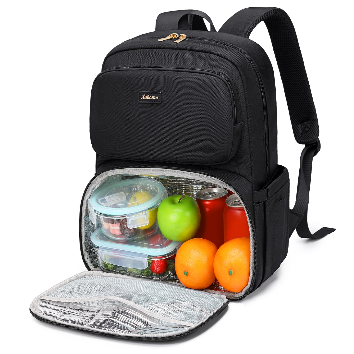 Lunch Backpack for Women Work: Men 16 Inch Laptop Backpack with Insulated Leak Proof Lunch Compartment Large Picnic Lunchbox Bag Meal Prep Bookbag for Nurse Teacher Commuter Travel Black