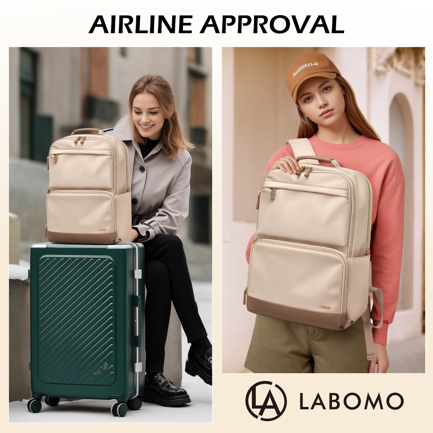 Laptop Backpack for Women: 16 Inch Work Backpack Woman Large Bookbag Waterproof College Computer Teacher Nurse Adult Backpacks Beige Business Travel Purse Bag with Laptop Compartment