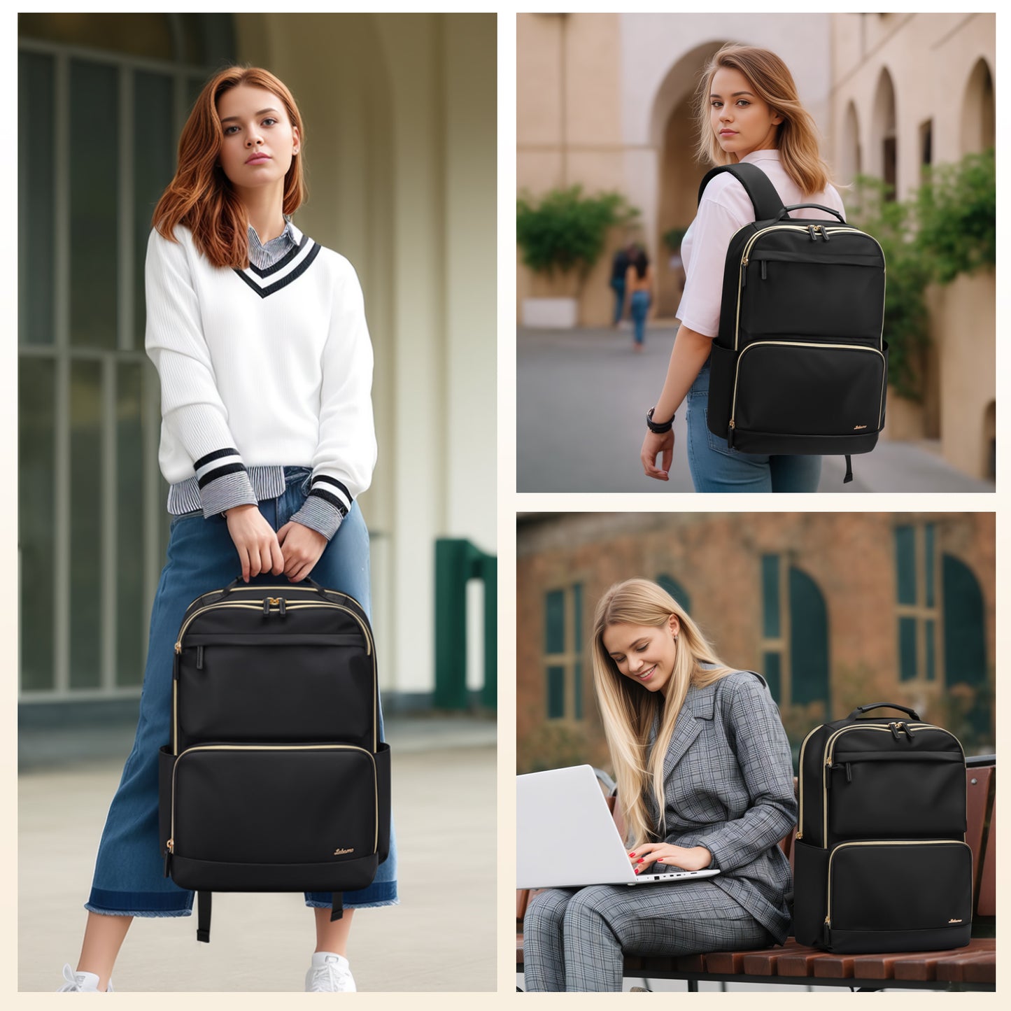 Laptop Backpack for Women: 16 Inch Work Backpack Woman Large Bookbag Waterproof College Computer Teacher Nurse Adult Backpacks Black Business Travel Purse Bag with Laptop Compartment