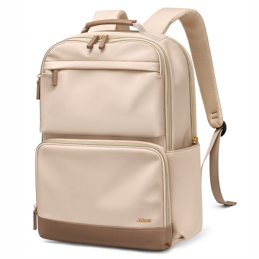 Laptop Backpack for Women: 16 Inch Work Backpack Woman Large Bookbag Waterproof College Computer Teacher Nurse Adult Backpacks Beige Business Travel Purse Bag with Laptop Compartment