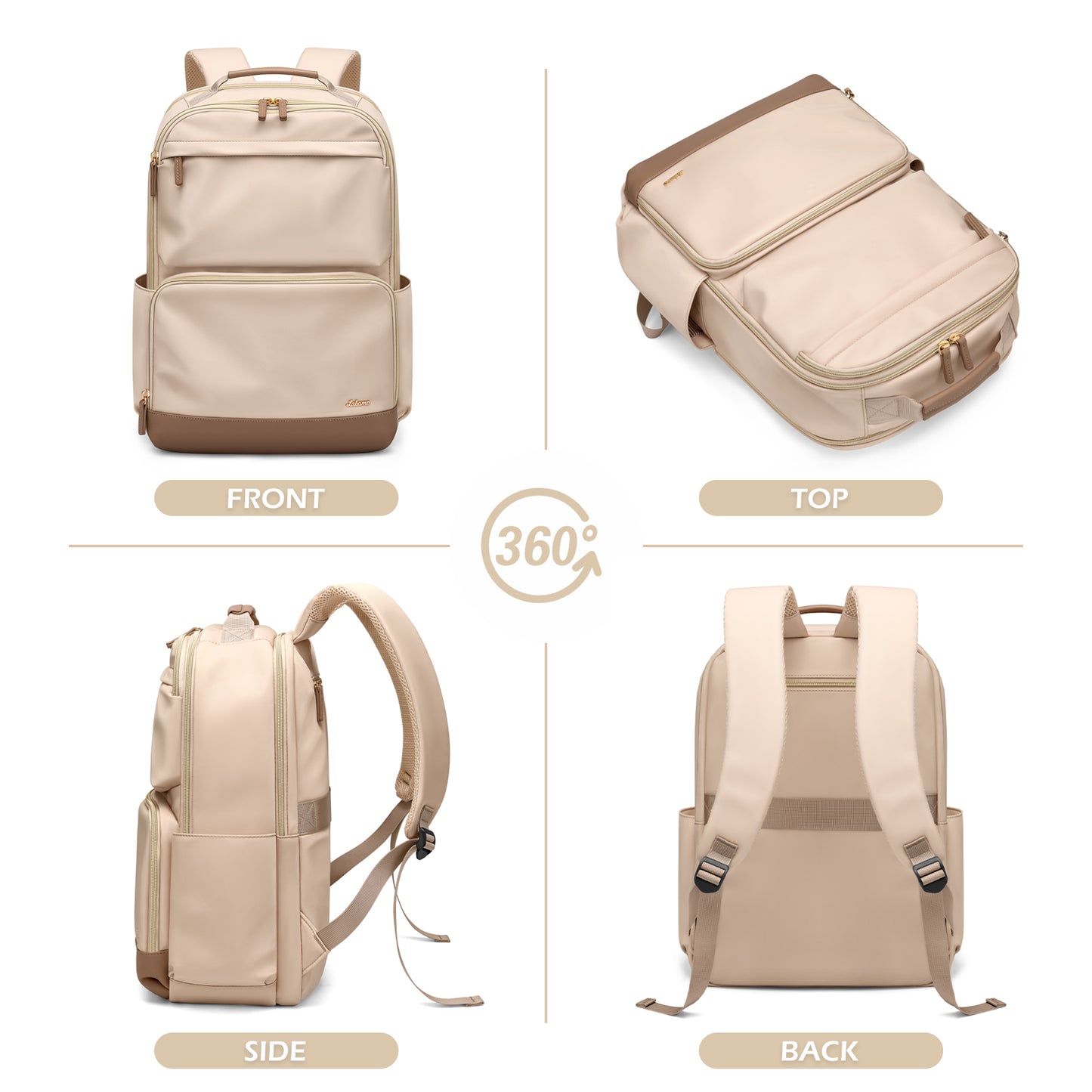 Laptop Backpack for Women: 16 Inch Work Backpack Woman Large Bookbag Waterproof College Computer Teacher Nurse Adult Backpacks Beige Business Travel Purse Bag with Laptop Compartment