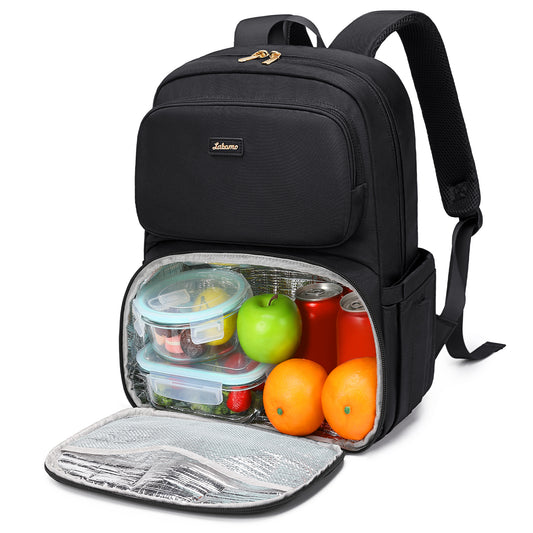 Lunch Backpack for Women Work: Men 16 Inch Laptop Backpack with Insulated Leak Proof Lunch Compartment Large Picnic Lunchbox Bag Meal Prep Bookbag for Nurse Teacher Commuter Travel Black
