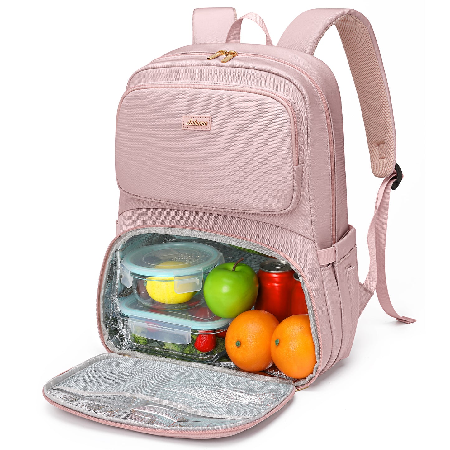 Lunch Backpack for Women Work: Men 16 Inch Laptop Backpack with Insulated Leak Proof Lunch Compartment Large Picnic Lunchbox Bag Meal Prep Bookbag for Nurse Teacher Commuter Travel Pink