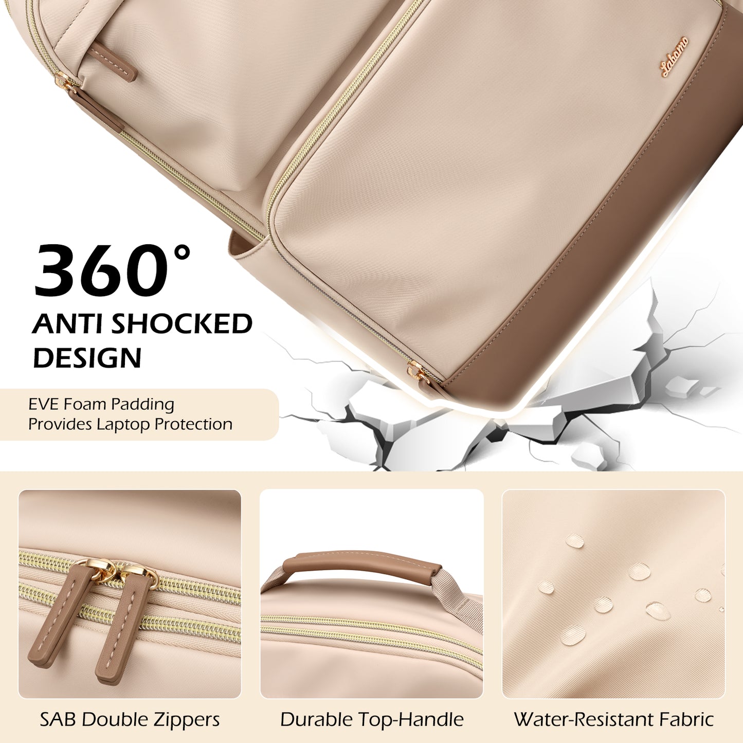 Laptop Backpack for Women: 16 Inch Work Backpack Woman Large Bookbag Waterproof College Computer Teacher Nurse Adult Backpacks Beige Business Travel Purse Bag with Laptop Compartment