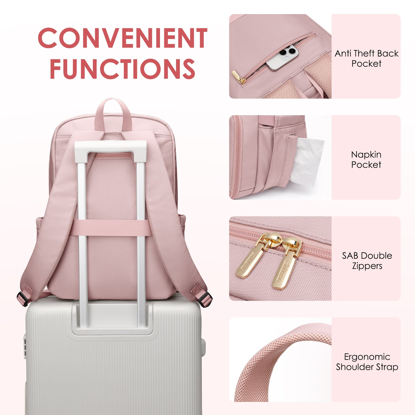 Lunch Backpack for Women Work: Men 16 Inch Laptop Backpack with Insulated Leak Proof Lunch Compartment Large Picnic Lunchbox Bag Meal Prep Bookbag for Nurse Teacher Commuter Travel Pink