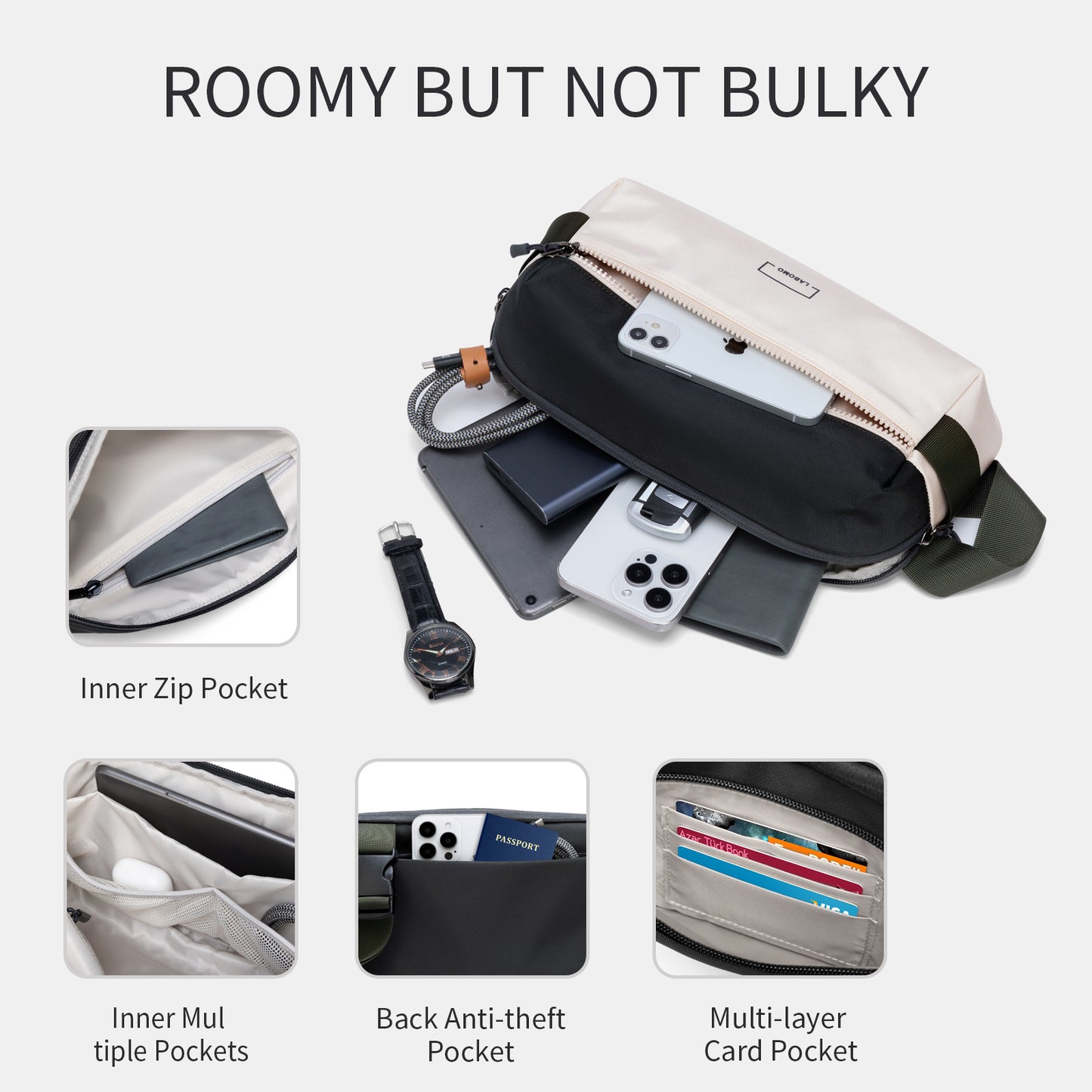 Fanny Pack Sling Bag for Men and Women, Water-resistant Crossbody Bag with Adjustable Strap, Fashion Waist Pack for Traveling Hiking 2024 Green & Cream