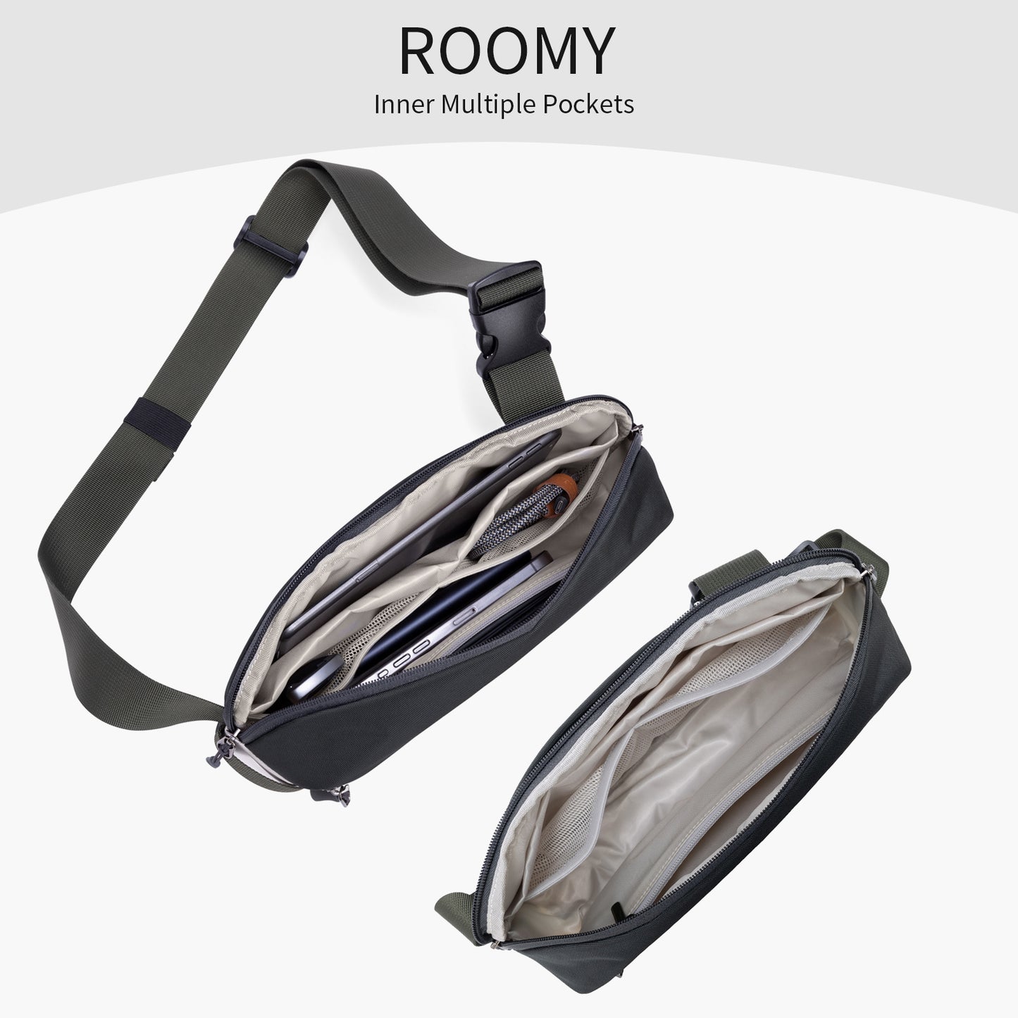 Fanny Pack Sling Bag for Men and Women, Water-resistant Crossbody Bag with Adjustable Strap, Fashion Waist Pack for Traveling Hiking 2024 Green & Cream