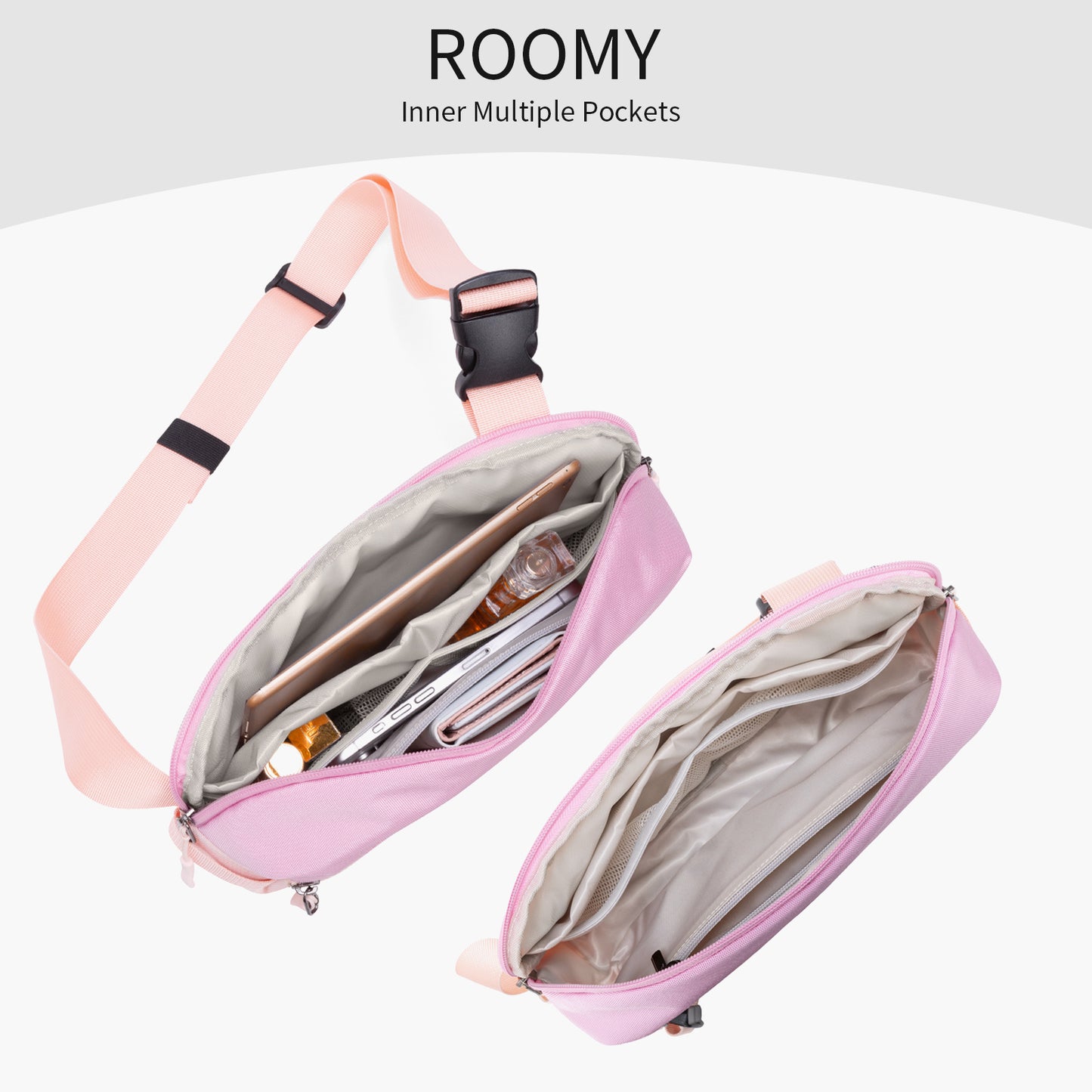 Fanny Pack Crossbody Bag for Women, Water-resistant Sling Bag with Adjustable Strap, Fashion Waist Pack for Traveling Hiking Pink