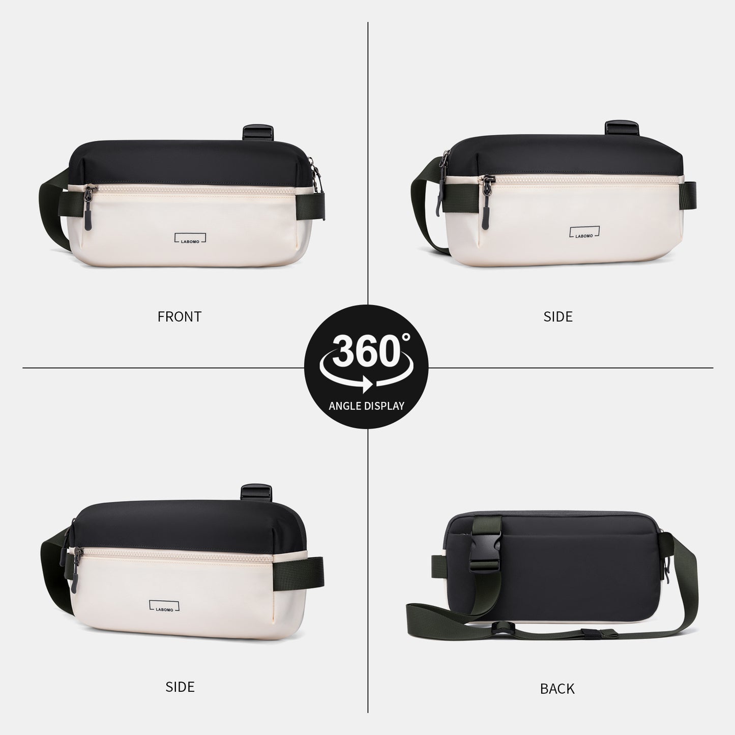 Fanny Pack Sling Bag for Men and Women, Water-resistant Crossbody Bag with Adjustable Strap, Fashion Waist Pack for Traveling Hiking 2024 Green & Cream